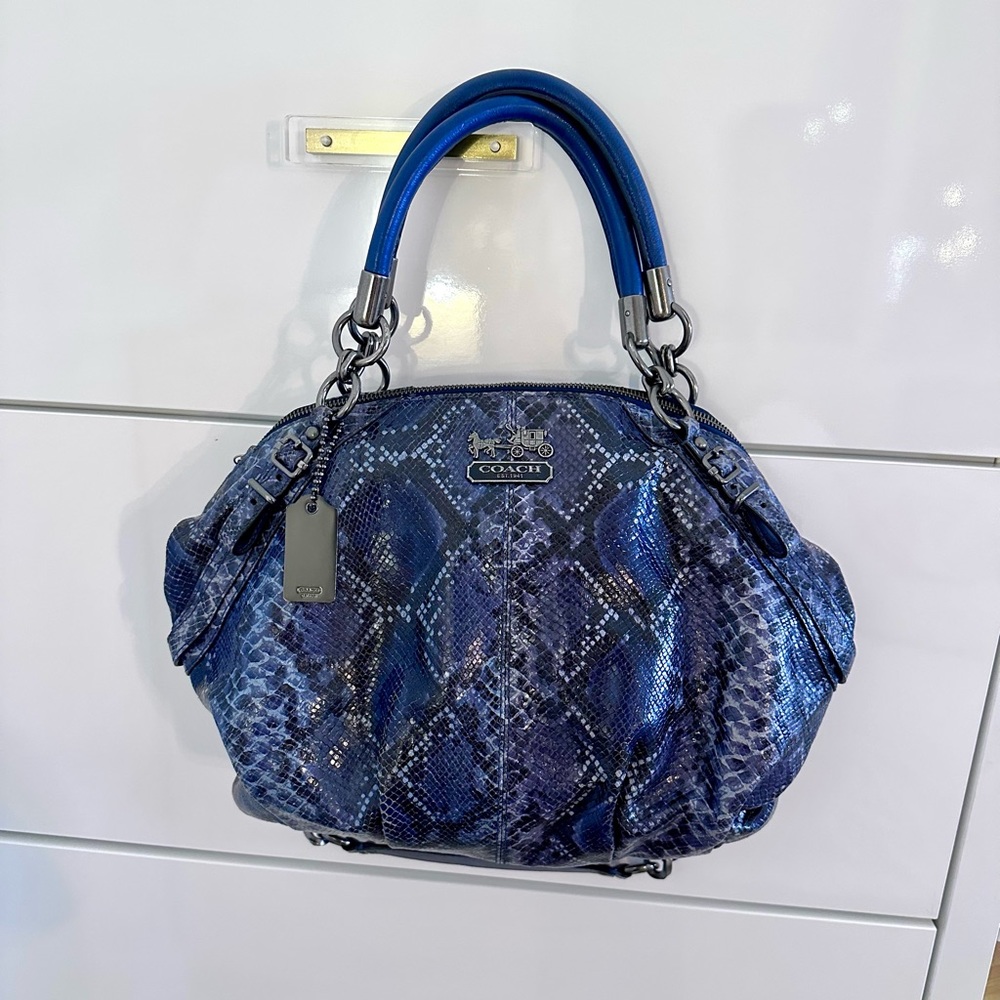 Coach Madison Sophia Python Leather Blue Metallic Satchel ShoulderBag 16346 RARE